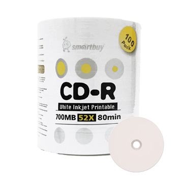 Smart Buy CD-R 52X 700MB 80MIN - White Inkjet Hub Printable 100 PCS