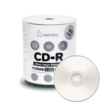 Smart Buy CD-R 52X 700MB 80MIN - Silver Inkjet Hub Printable 100 PCS